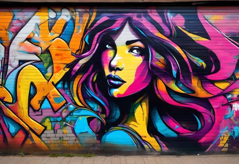 Street Art,Street Art, People, woman, 1girl, solo, long hair, makeup, colorful, traditional media