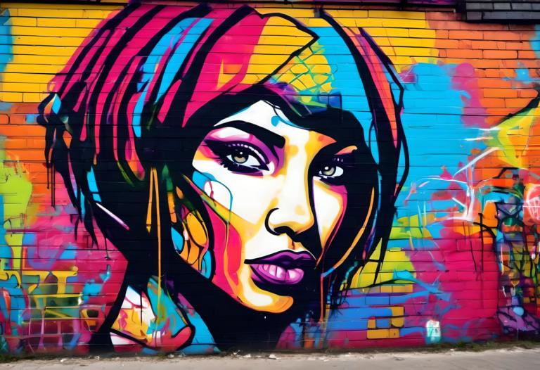 Street Art,Street Art, People, woman, 1girl, solo, colorful, makeup, short hair, lipstick, traditional media