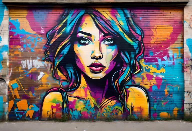 Street Art,Street Art, People, woman, 1girl, solo, traditional media, multicolored hair, lips, blue hair