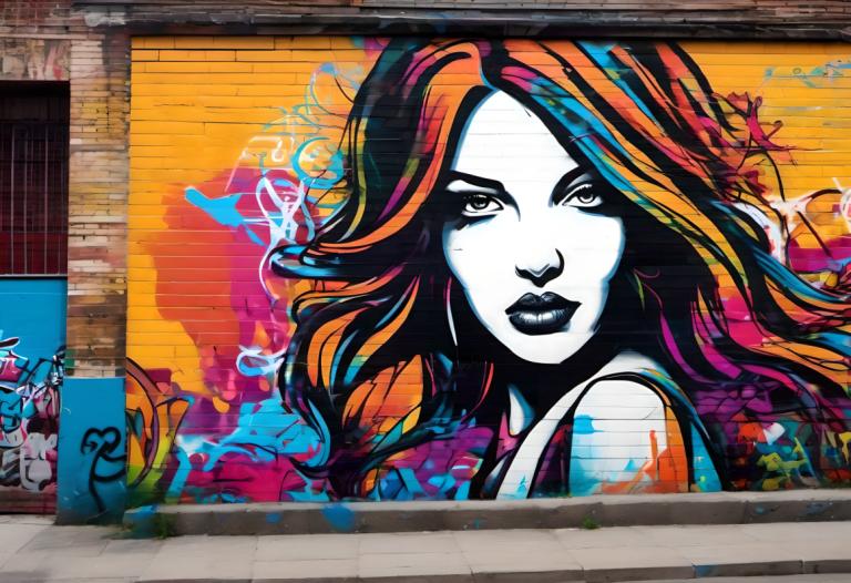 Street Art,Street Art, People, woman, 1girl, solo, traditional media, long hair, multicolored hair