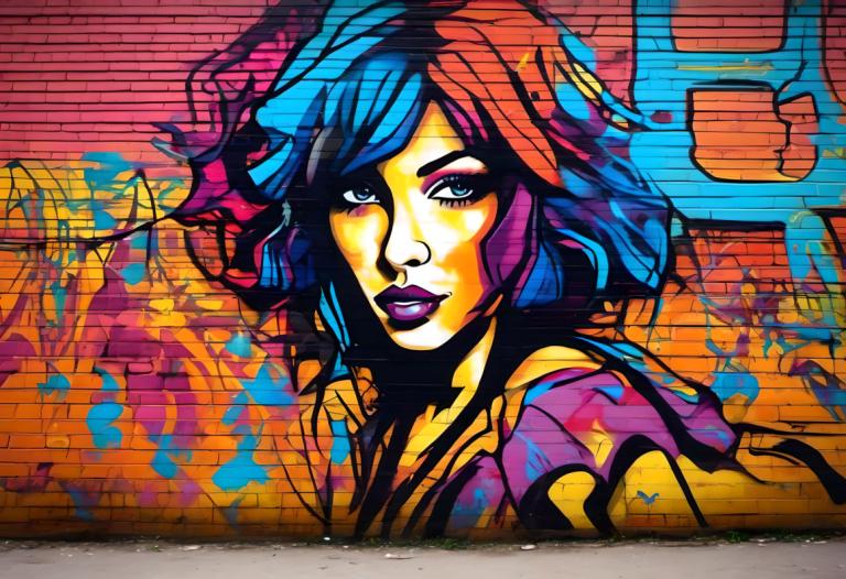 Street Art,Street Art, People, woman, 1girl, solo, traditional media, makeup, colorful, blue eyes, lipstick