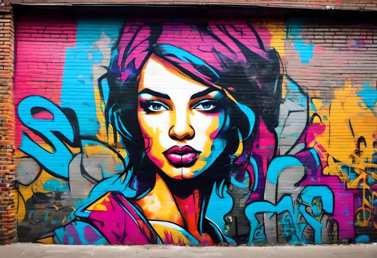 Street Art,Street Art, People, woman, 1girl, solo, traditional media, makeup, blue eyes, graffiti