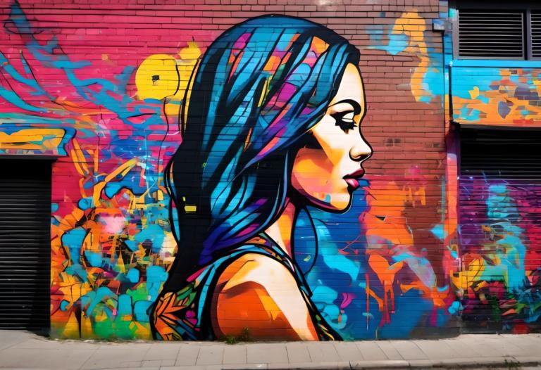 Street Art,Street Art, People, woman, 1girl, solo, profile, long hair, colorful, blue hair, multicolored hair