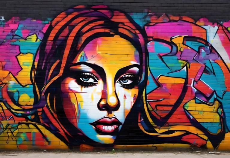 Street Art,Street Art, People, woman, solo, 1girl, traditional media, colorful, portrait, long hair