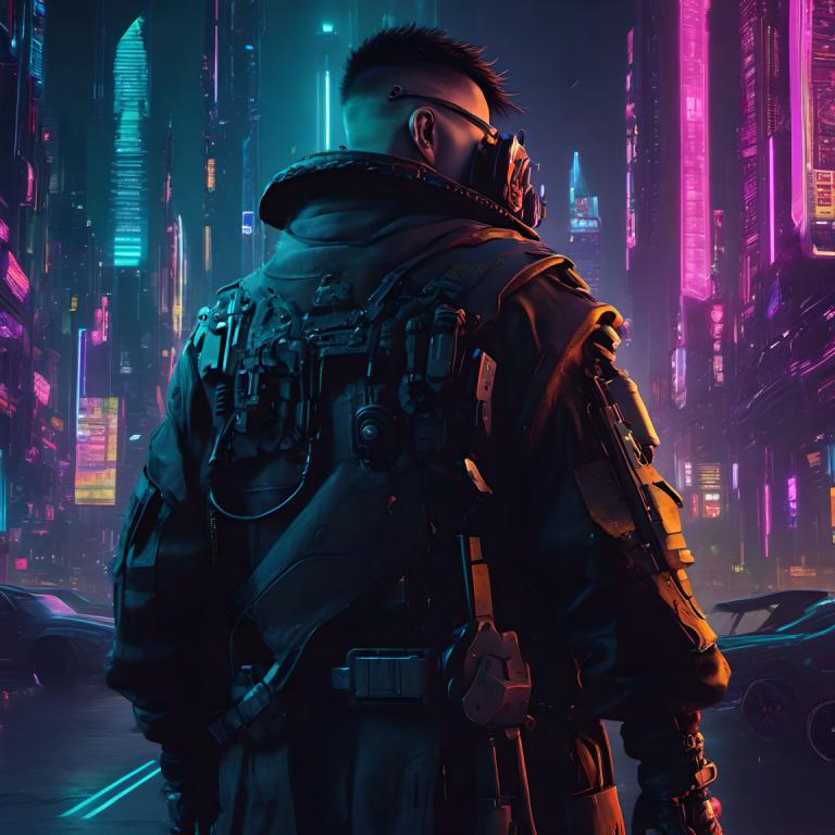 Cyberpunk,Cyberpunk, Menschen, Mann, Cyberpunk, 1Junge, männlicher Fokus, Solo, Nacht, Maske, Kraftfahrzeug