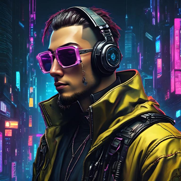 Cyberpunk,Cyberpunk, Ihmiset, mies, 1 poika, miehen keskittyminen, yksin, parta, takki, mustat hiukset