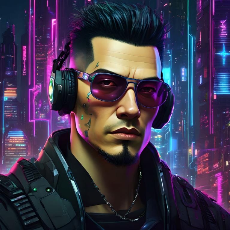 Cyberpunk,Cyberpunk, människor, man, 1 pojke, manligt fokus, ansiktshår, solo, cyberpunk, realistisk