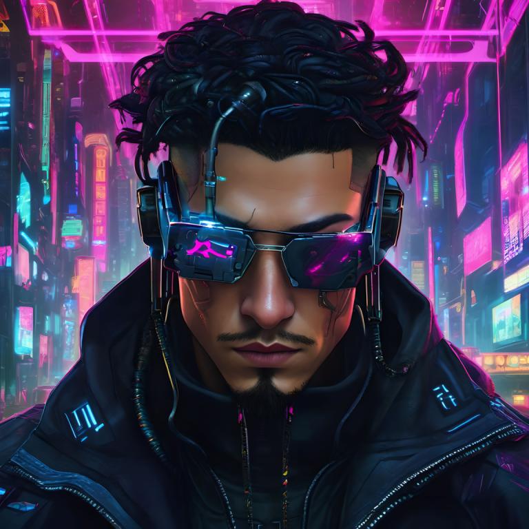 Cyberpunk,Cyberpunk, Menschen, Mann, 1Junge, Cyberpunk, Solo, männlicher Fokus, Gesichtsbehaarung, Jacke