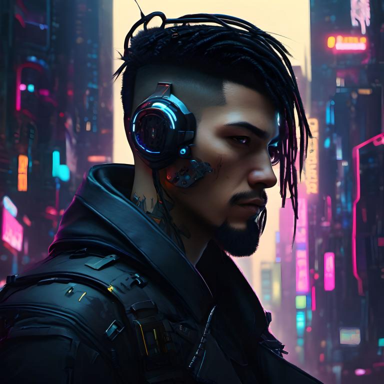 Cyberpunk,Cyberpunk, människor, man, cyberpunk, 1 pojke, ansiktshår, solo, manligt fokus, svart hår, jacka