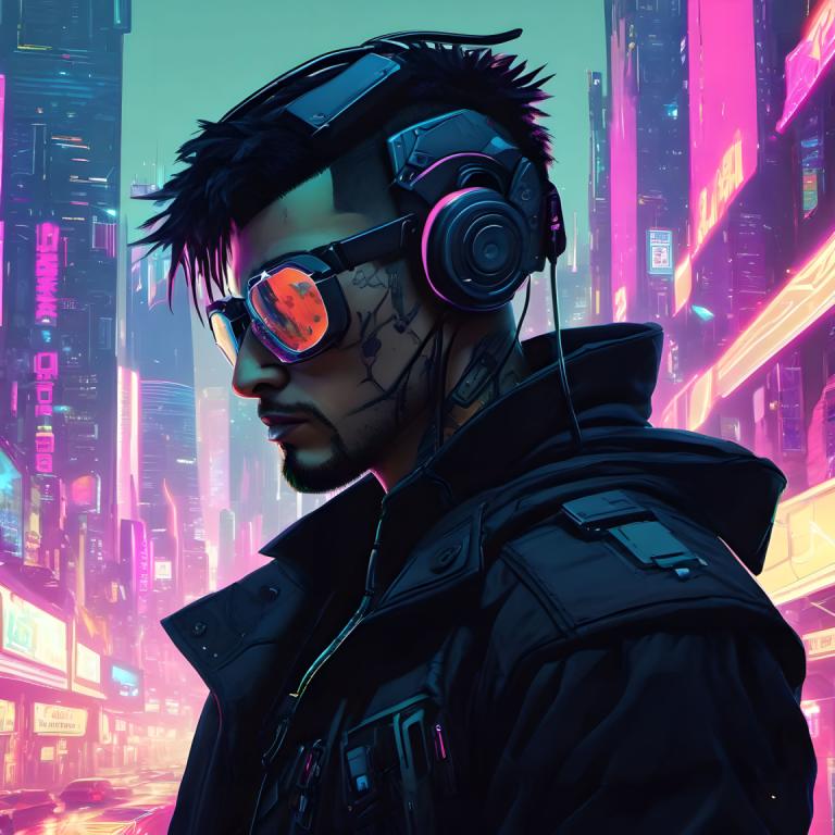 Cyberpunk,Cyberpunk, människor, man, cyberpunk, 1 pojke, manligt fokus, solo, jacka, stad, svart hår, cyborg