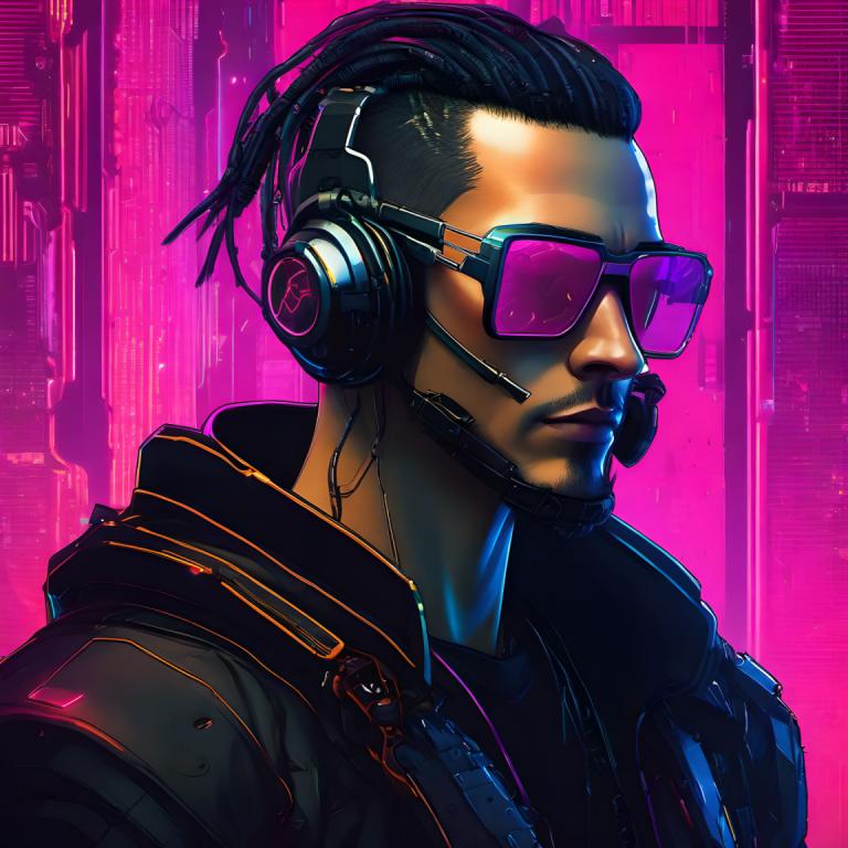 Cyberpunk,Cyberpunk, People, man, 1boy, male focus, solo, black hair, sunglasses, jacket, headset, dark skin