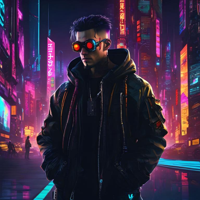 Cyberpunk,Cyberpunk, People, man, 1boy, cyberpunk, male focus, jacket, night, hands in pockets, city