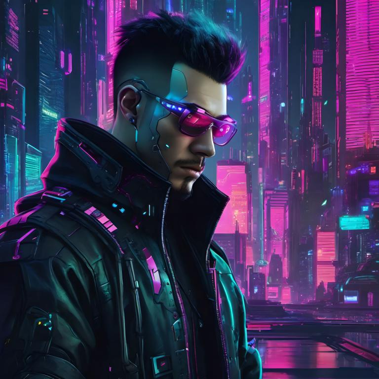 Cyberpunk,Cyberpunk, People, man, cyberpunk, 1boy, male focus, cyborg, jacket, science fiction, black hair