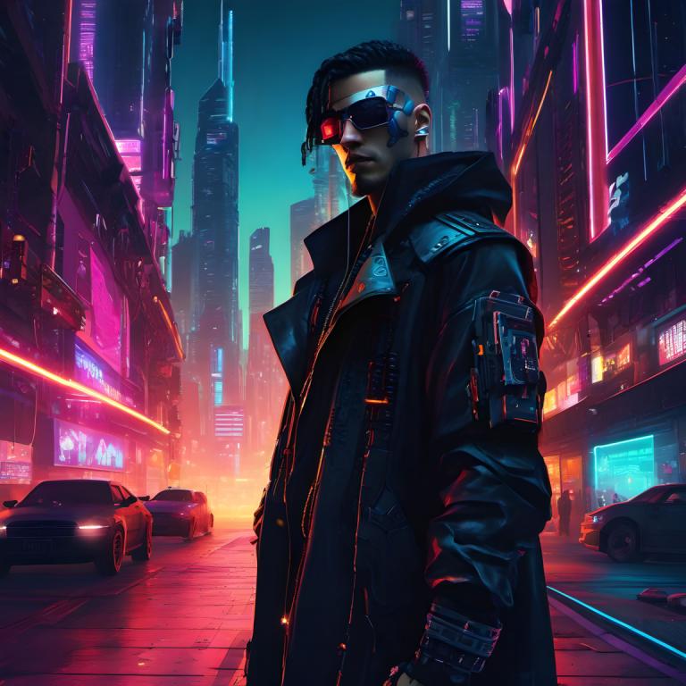 Cyberpunk,Cyberpunk, Mennesker, Mann, 1 gutt, cyberpunk, mannlig fokus, bil, motorkjøretøy, bakkekjøretøy, by