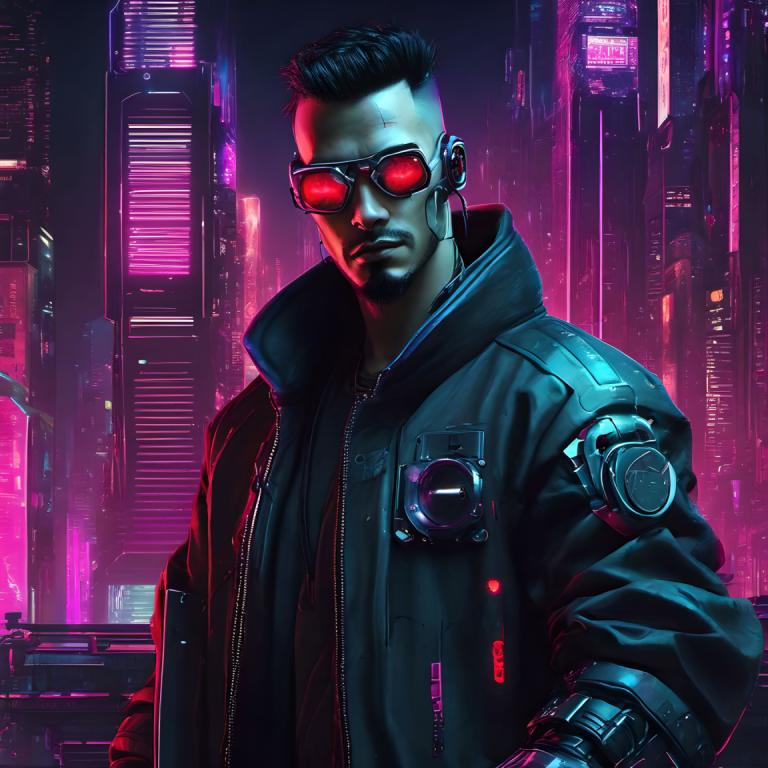 Cyberpunk,Cyberpunk, Mennesker, Mann, 1 gutt, mannlig fokus, cyberpunk, jakke, solo, svart hår, natt, by