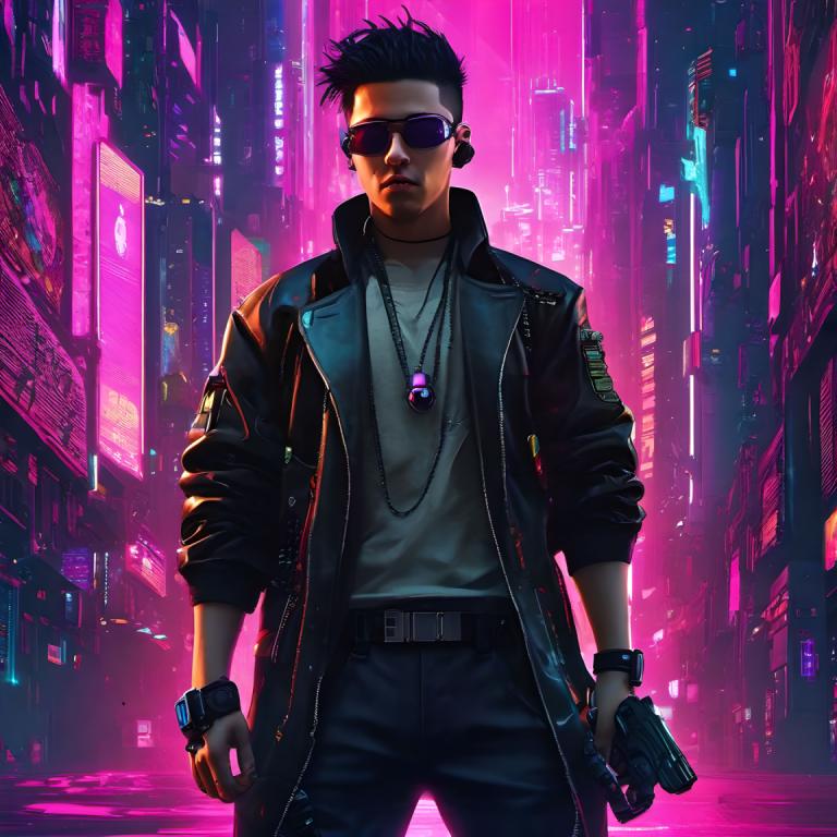 Cyberpunk,Cyberpunk, Lidé, muž, 1 kluk, mužské zaměření, sólo, Bunda, zbraň, černé vlasy, sluneční brýle