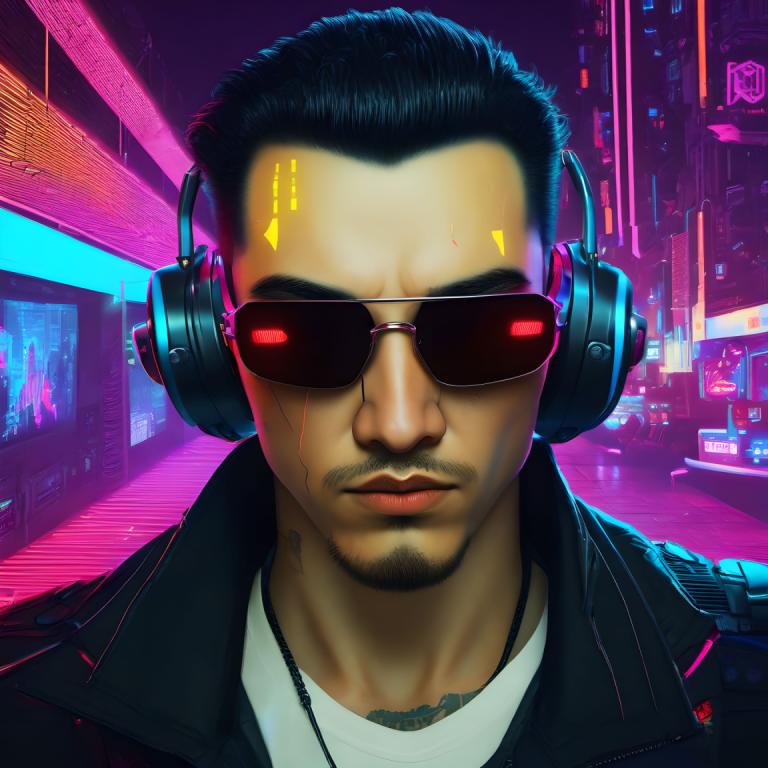 Cyberpunk,Cyberpunk, Mennesker, mand, 1 dreng, ansigtshår, mandligt fokus, solo, jakke, cyberpunk, sort hår