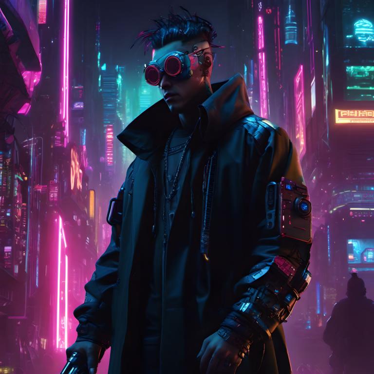 Cyberpunk,Cyberpunk, människor, man, cyberpunk, neonljus, 1 pojke, natt, manligt fokus, Smycken, halsband