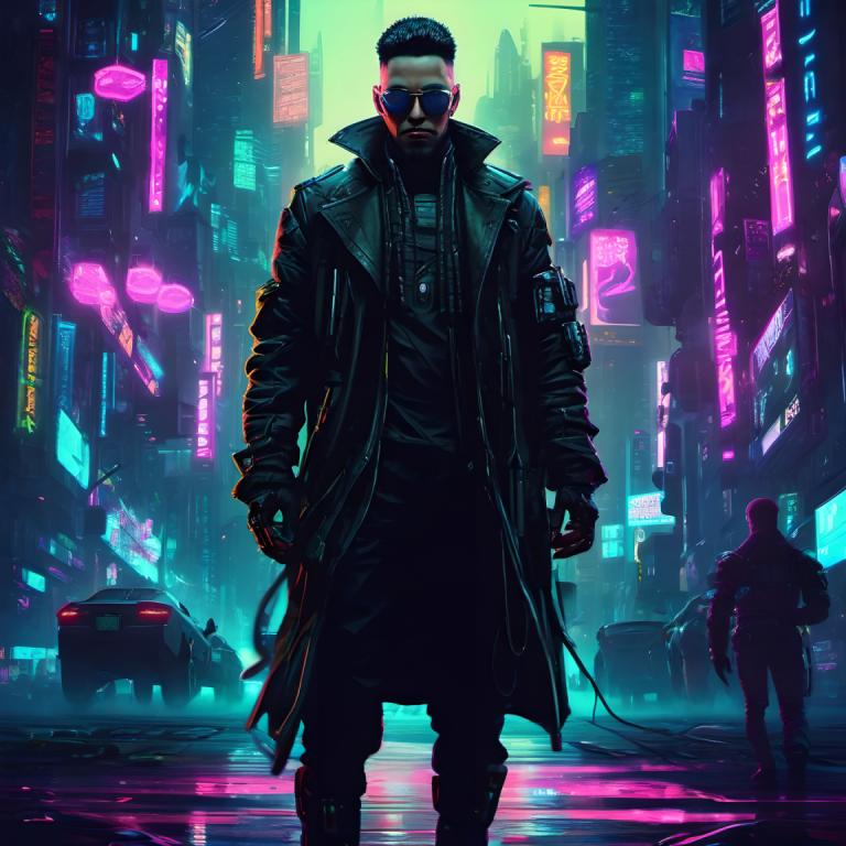 Cyberpunk,Cyberpunk, Lidé, muž, kyberpunk, neonová světla, sci-fi, sluneční brýle, rukavice, černé vlasy