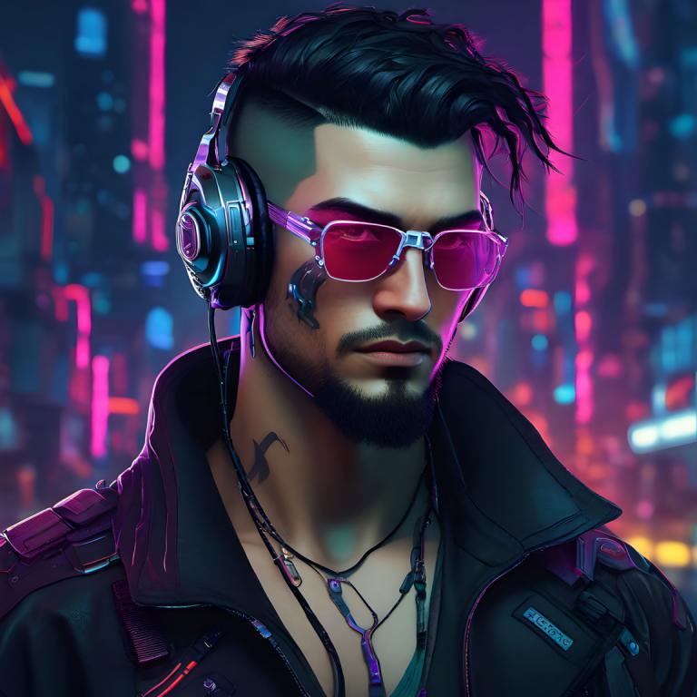 Cyberpunk,Cyberpunk, Lidé, muž, 1 kluk, mužské zaměření, vousy, sólo, vousy, šperky, tetování, Bunda