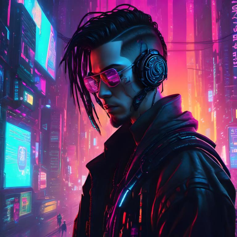 Cyberpunk,Cyberpunk, People, man, cyberpunk, neon lights, 1boy, jacket, science fiction, male focus, cyborg