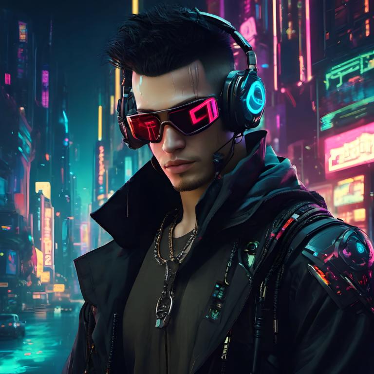 Cyberpunk,Cyberpunk, Rakyat, pria, 1 anak laki-laki, fokus pria, jaket, solo, rambut wajah, rambut hitam