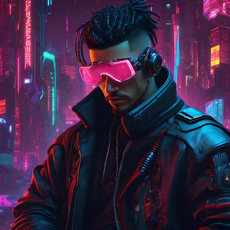 Cyberpunk,Cyberpunk, People, man, cyberpunk, 1boy, jacket, male focus, neon lights, black hair, cyborg