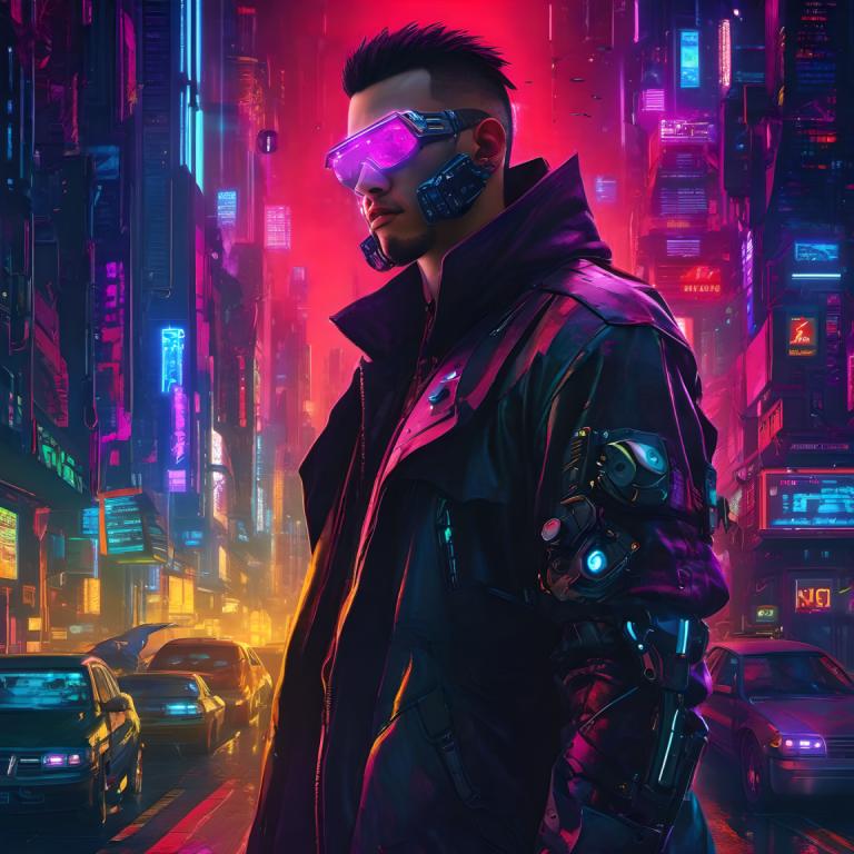 Cyberpunk,Cyberpunk, People, man, cyberpunk, cyborg, neon lights, 1boy, science fiction, male focus