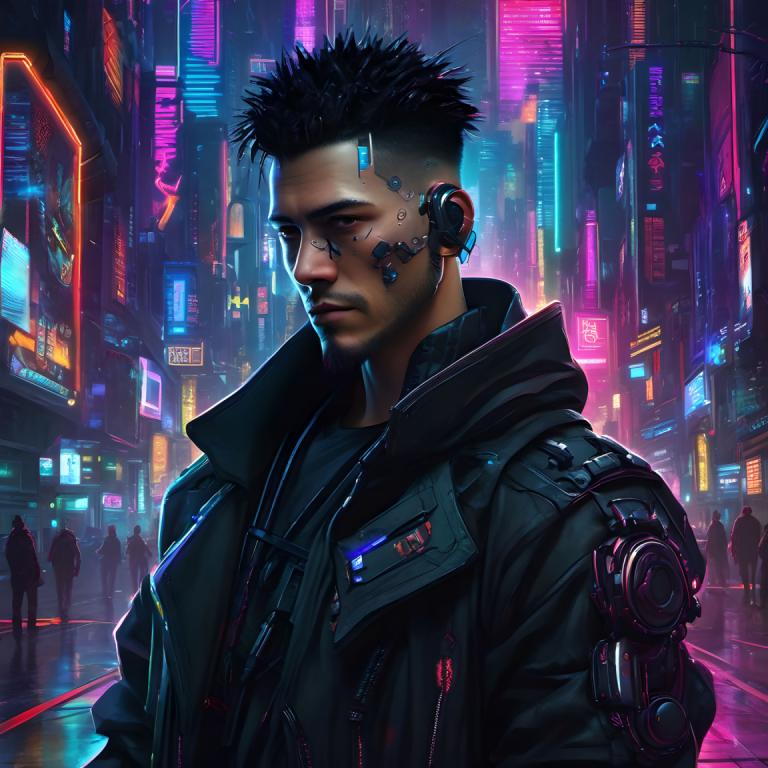 Cyberpunk,Cyberpunk, Lidé, muž, kyberpunk, kyborg, realistický, sci-fi, 1 kluk, černé vlasy, mužské zaměření