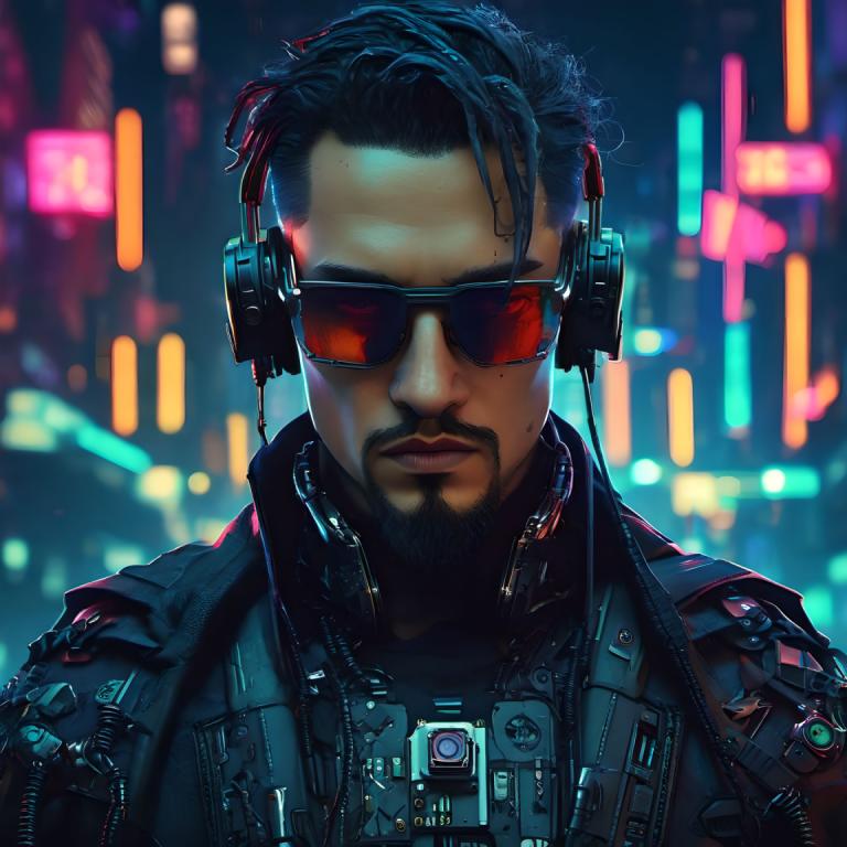 Cyberpunk,Cyberpunk, People, man, 1boy, facial hair, male focus, solo, beard, cyberpunk, black hair