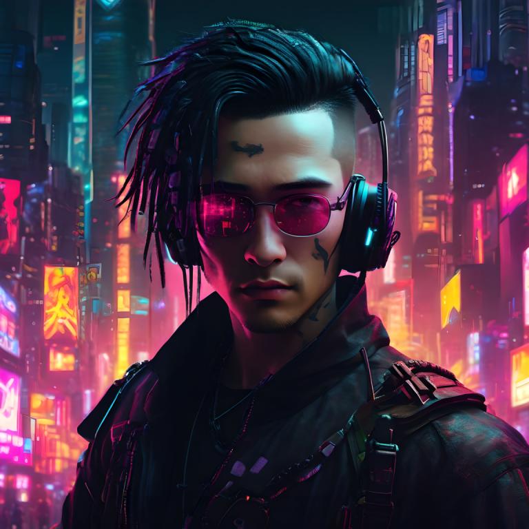 Cyberpunk,Cyberpunk, människor, man, solo, cyberpunk, jacka, solglasögon, svart hår, realistisk