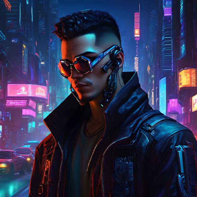 Cyberpunk,Cyberpunk, People, man, 1boy, jacket, male focus, solo, cyberpunk, night, black hair, motor vehicle