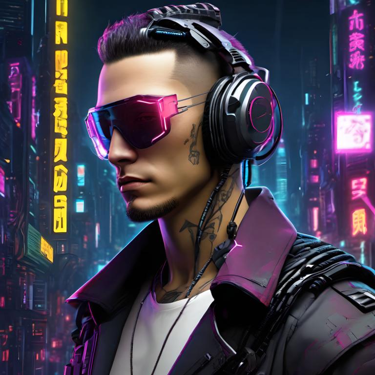 Cyberpunk,Cyberpunk, Rakyat, pria, 1 anak laki-laki, fokus pria, solo, tato, rambut wajah, realistis