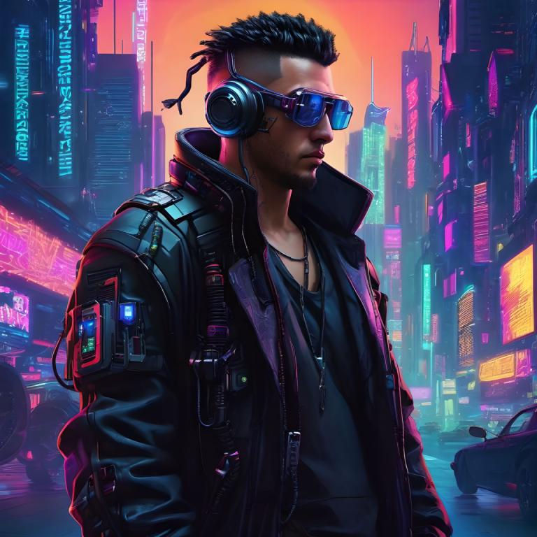 Cyberpunk,Cyberpunk, Rakyat, pria, 1 anak laki-laki, fokus pria, jaket, perhiasan, kalung, solo, rambut hitam