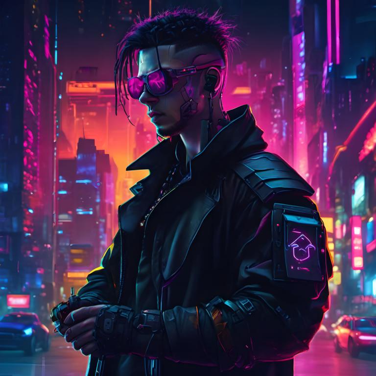 Cyberpunk,Cyberpunk, Ανθρωποι, άνδρας, κυβερνοπάνκ, cyborg, 1 αγόρι, φώτα νέον, σακάκι, επιστημονική φαντασία