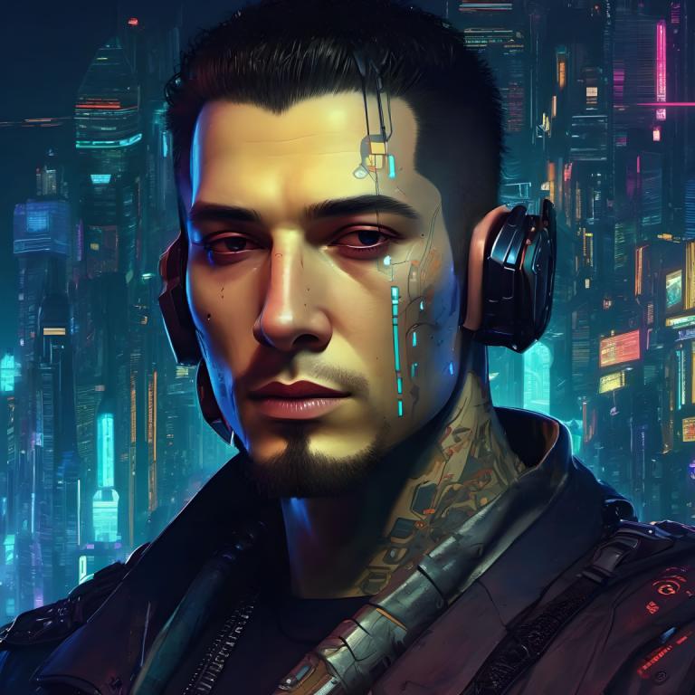 Cyberpunk,Cyberpunk, Persone, Uomo, 1 ragazzo, focus maschile, assolo, peli del viso, cyberpunk, realistico