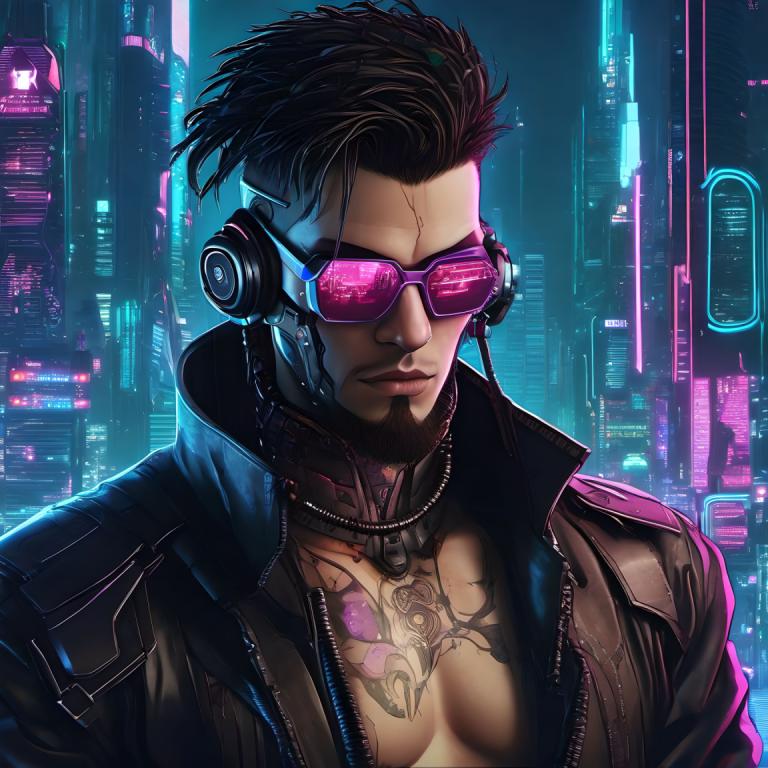 Cyberpunk,Cyberpunk, People, man, 1boy, male focus, solo, jacket, tattoo, cyberpunk, leather jacket, cyborg