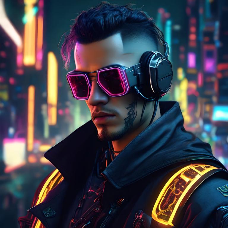 Cyberpunk,Cyberpunk, människor, man, 1 pojke, manligt fokus, solo, ansiktshår, jacka, solglasögon