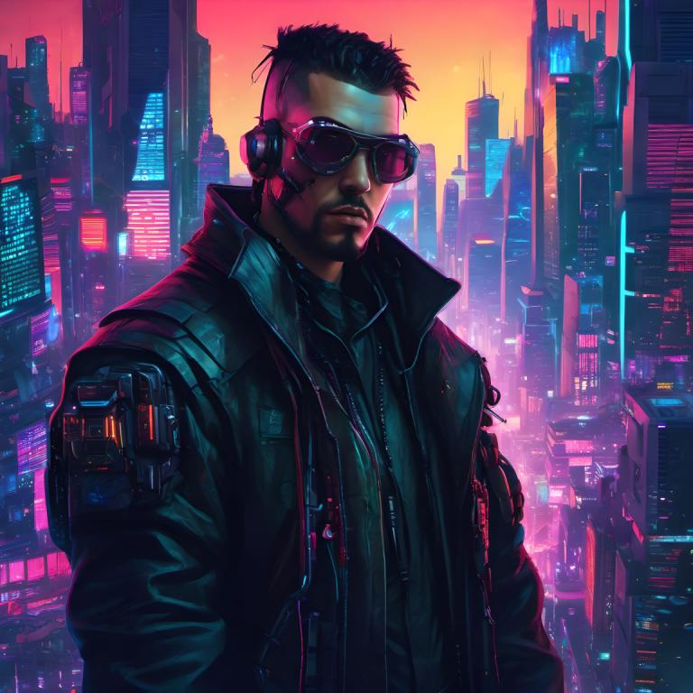 Cyberpunk,Cyberpunk, Lidé, muž, 1 kluk, mužské zaměření, kyberpunk, Bunda, sólo, město, černé vlasy