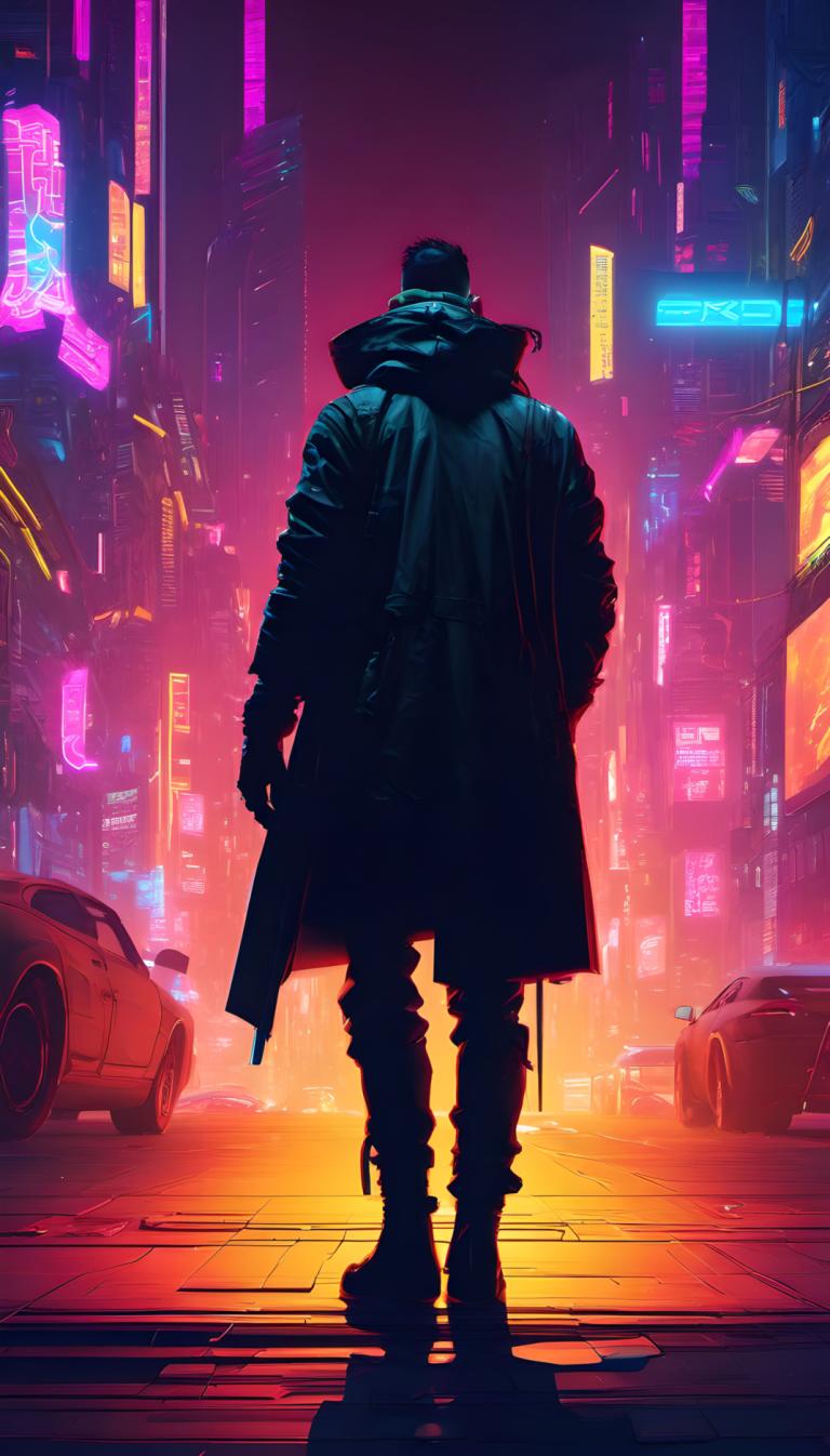 Cyberpunk,Cyberpunk, Mensen, man, cyberpunk, 1 jongen, Neon lichten, Science fiction, motorvoertuig, auto