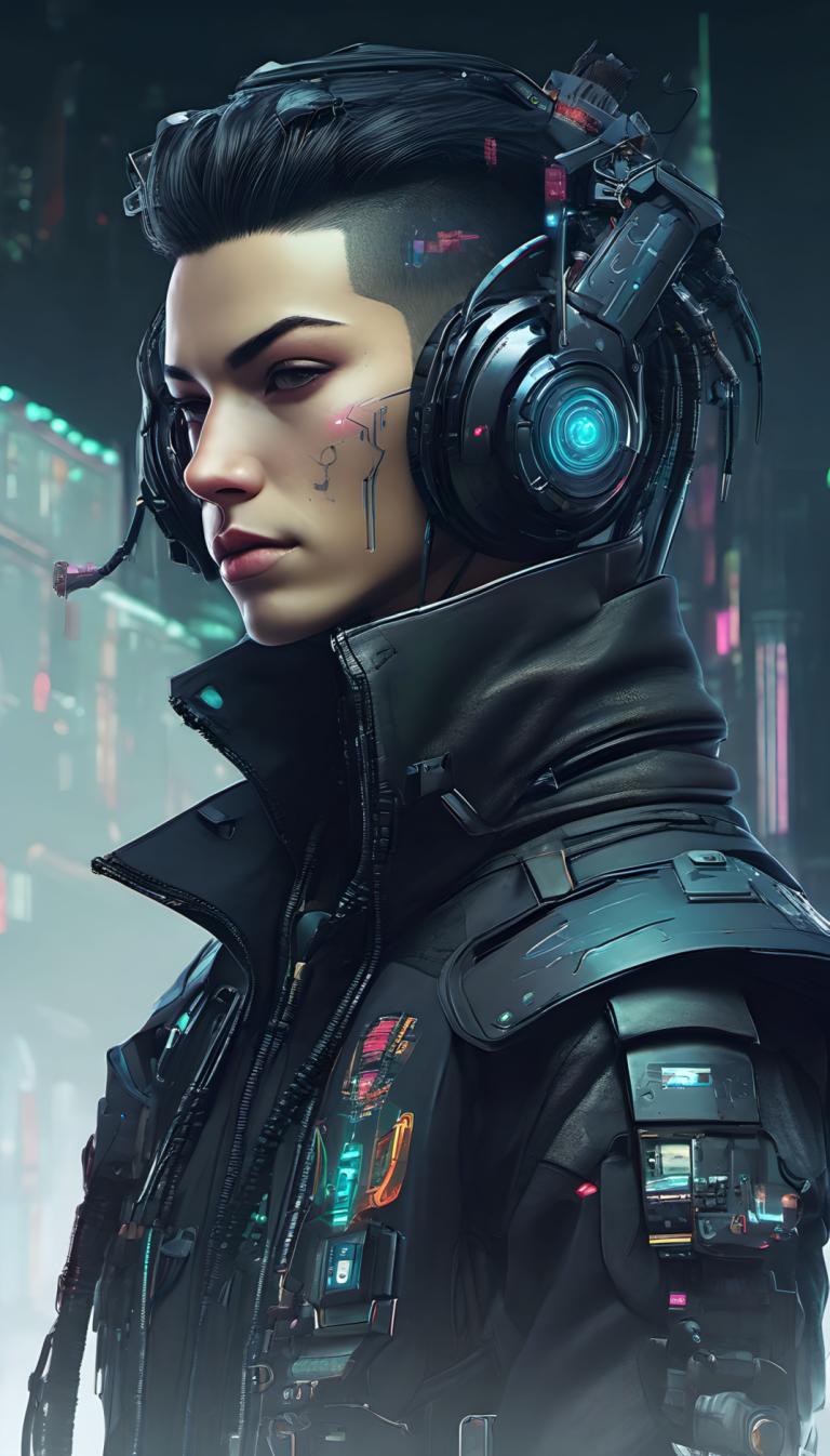 Cyberpunk,Cyberpunk, Personnes, homme, cyberpunk, solo, cheveux noirs, veste, 1garçon, foyer masculin