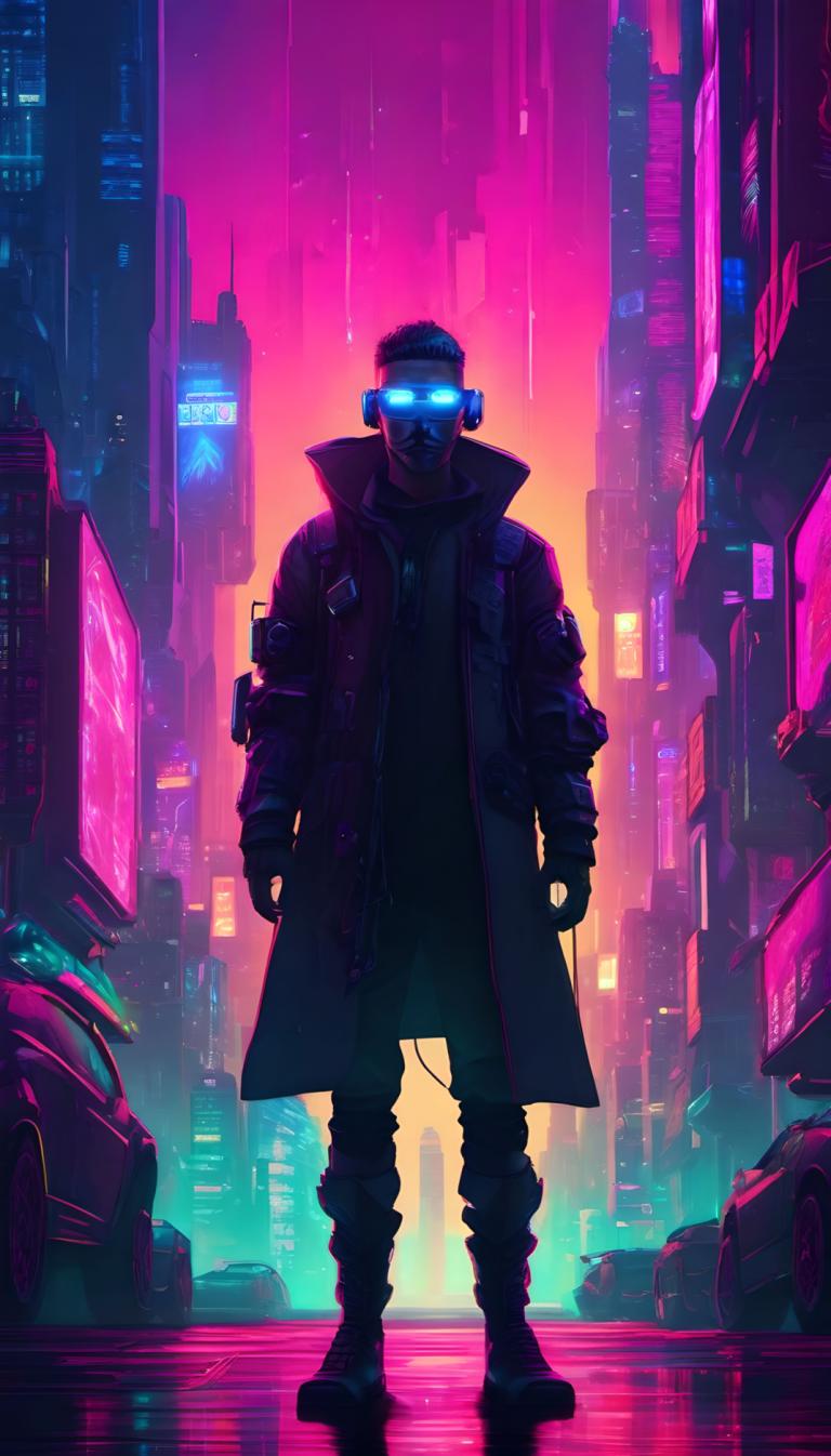 Cyberpunk,Cyberpunk, Ανθρωποι, άνδρας, 1 αγόρι, κυβερνοπάνκ, αρσενική εστίαση, φώτα νέον, πόλη, μονοφωνία