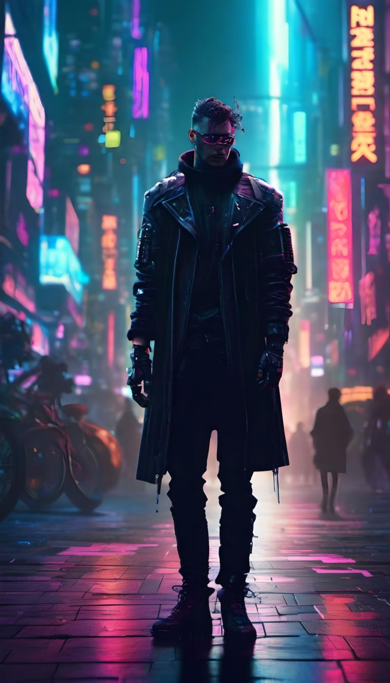 Cyberpunk,Cyberpunk, People, man, cyberpunk, 1boy, male focus, ground vehicle, motor vehicle, neon lights