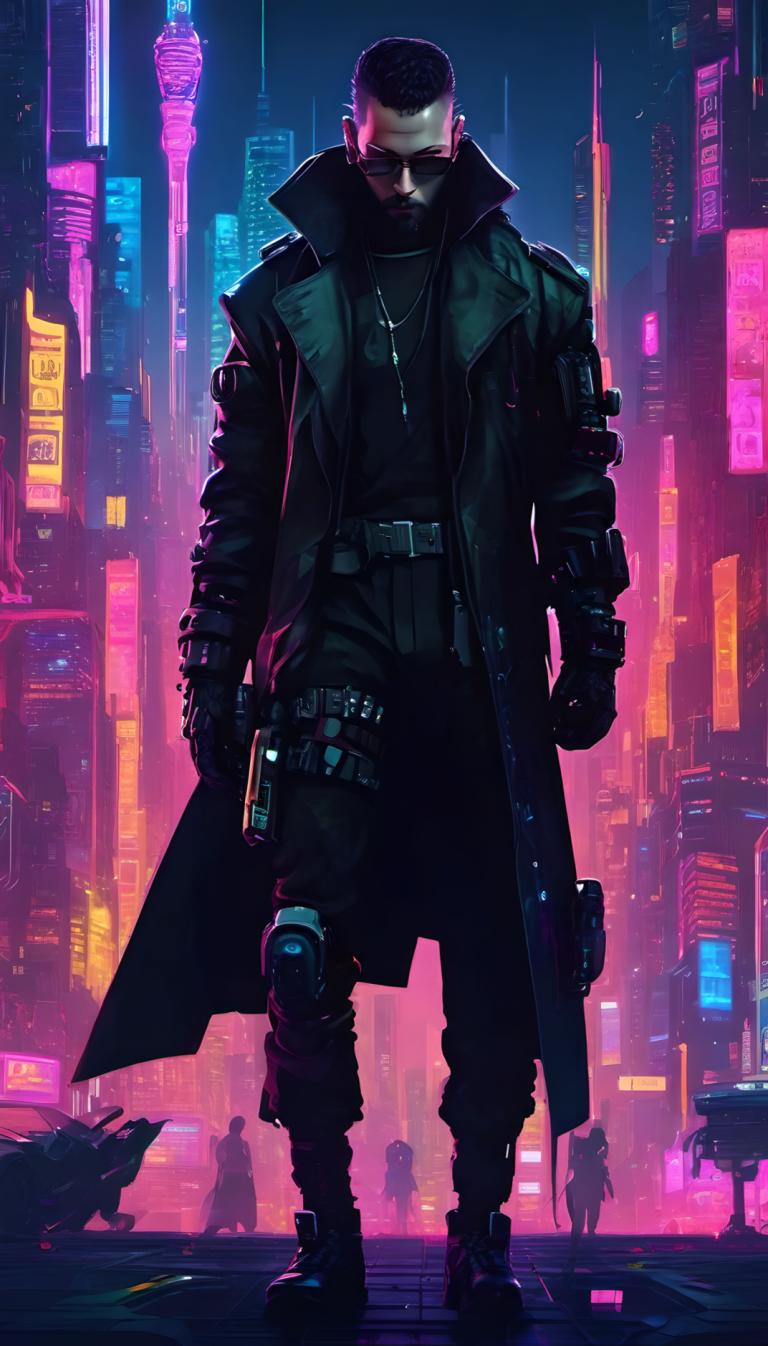 Cyberpunk,Cyberpunk, Personnes, homme, 1garçon, cyberpunk, foyer masculin, nuit, ville, debout, pantalon