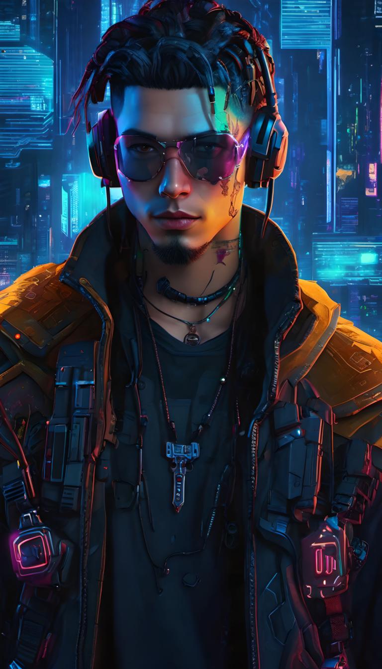 Cyberpunk,Cyberpunk, Mọi người, người đàn ông, đấu, 1 cậu bé, Nam giới, cyberpunk, áo khoác, vòng cổ