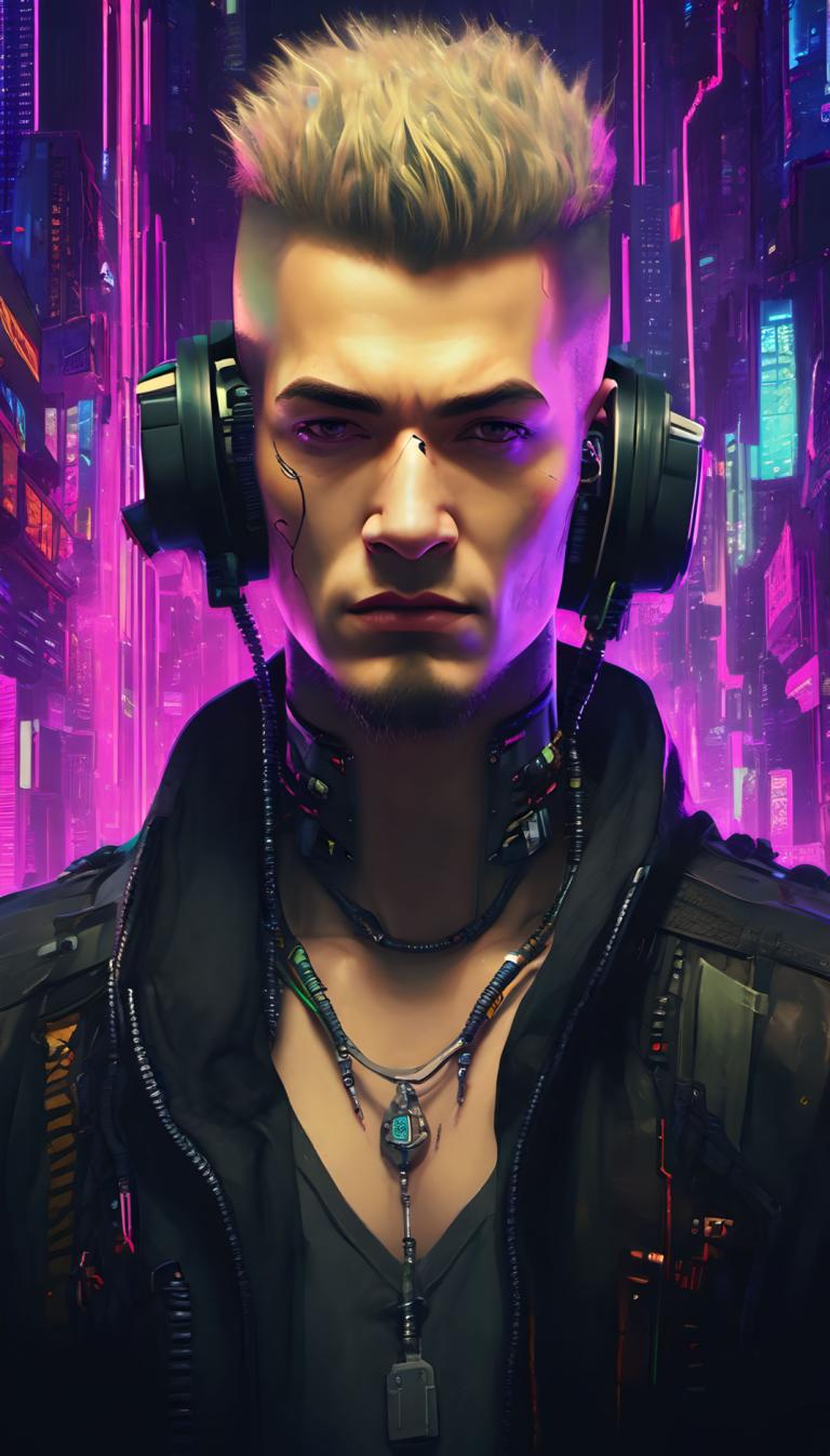 Cyberpunk,Cyberpunk, Mọi người, người đàn ông, 1 cậu bé, Nam giới, đấu, tóc vàng, áo khoác, thẻ chó