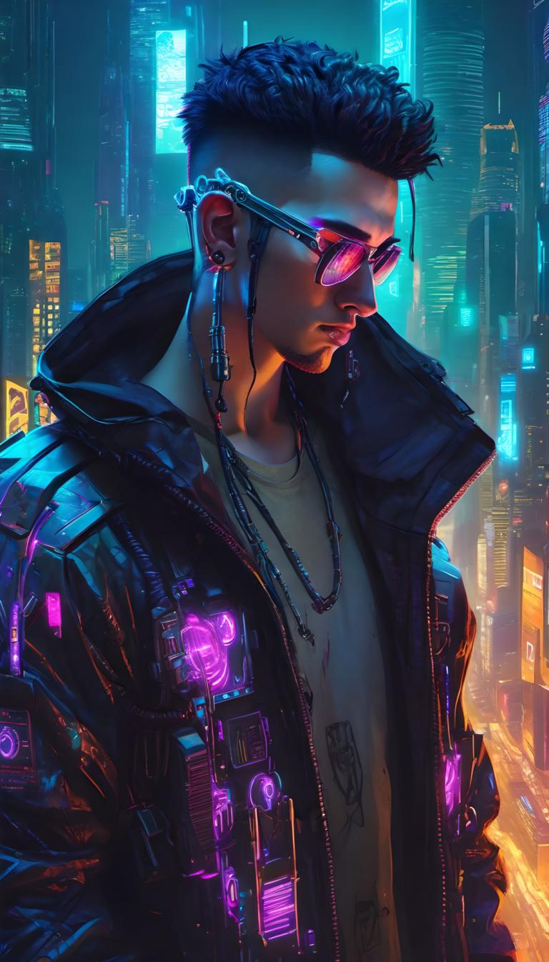 Cyberpunk,Cyberpunk, Mọi người, người đàn ông, 1 cậu bé, Nam giới, áo khoác, đấu, trang sức, vòng cổ, tóc đen