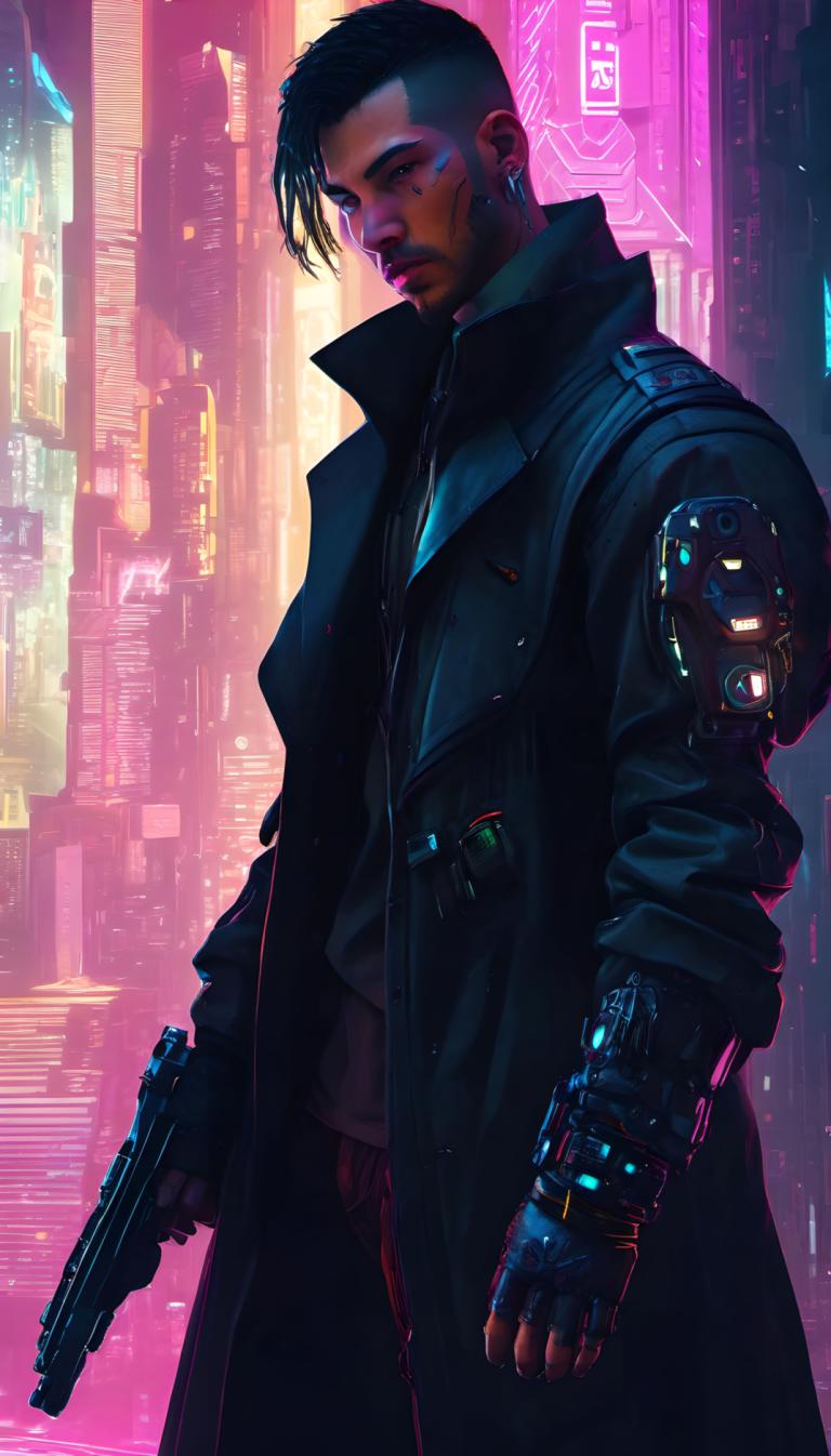 Cyberpunk,Cyberpunk, Mennesker, Mann, cyberpunk, våpen, våpen, solo, 1 gutt, mannlig fokus, holder