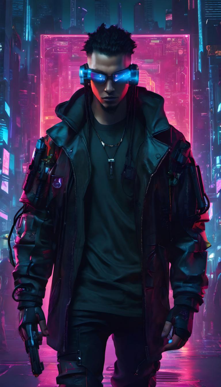 Cyberpunk,Cyberpunk, Mọi người, người đàn ông, 1 cậu bé, Nam giới, áo khoác, đấu, vũ khí, giữ, súng