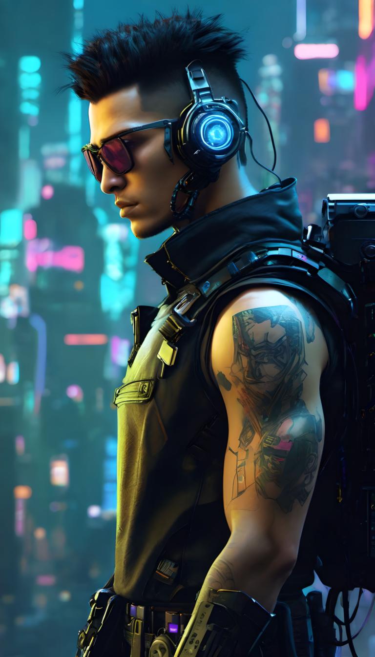 Cyberpunk,Cyberpunk, Mọi người, người đàn ông, 1 cậu bé, Nam giới, đấu, xăm hình, cái túi, tóc đen, balo